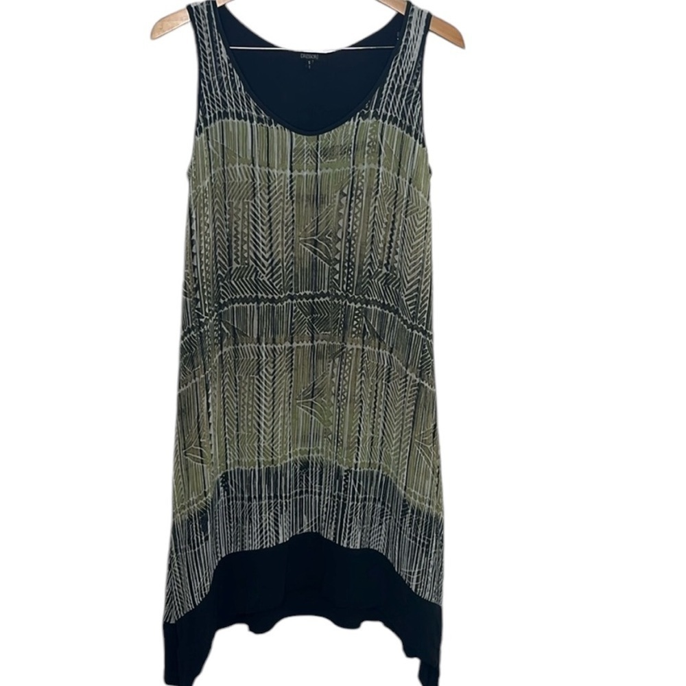Dressori Green Black Striped Silk Sleeveless Trapeze Swing Dress Women Size S